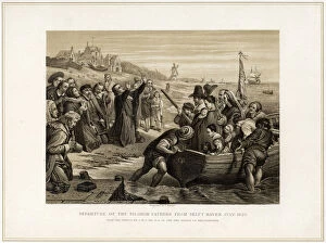 Images Dated 24th April 2007: Departure of the Pilgrim Fathers from Delft Haven, July 1620, (19th century).Artist: T Bauer