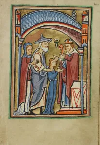 Illumination Painting Prints: The Departure of the Virgin from the Temple; Illustrated Vita Christi