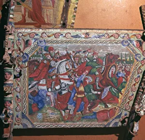 Depiction of the battle of Capua in 1501 on a painted cart, 16th century Depiction of the battle of Capua in 1501 on a painted cart, 16th century