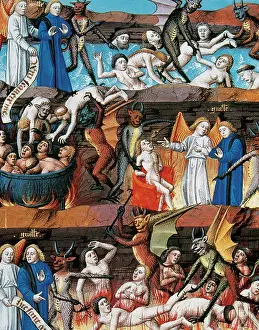 Punishment Prints: Depiction of hell, miniature, 1463. Creator: Unknown