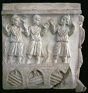 Book Of Daniel Prints: Depiction of Shadrach, Meshach, and Abednego in the fiery furnace