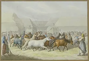 Agricultural Implements Prints: Depiction of threshing with horses in Syrmia (Slavonia)