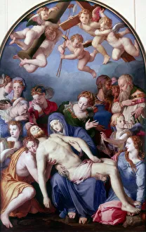 Large Group Of People Prints: The Deposition from the Cross, 1443-1445. Artist: Agnolo Bronzino
