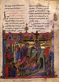 Medieval Art Gallery: The Deposition (Manuscript illumination from the Matenadaran Gospel), 1286