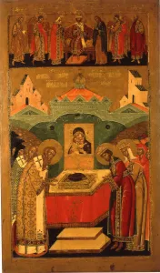 Moscow School Prints: The Deposition of the Robe of the Mother of God, First Half of 17th century