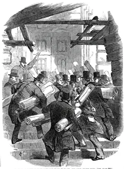 Deposits of railway plans with the Board of Trade - the rush at the door, 1845 Deposits of railway plans with the Board of Trade - the rush at the door, 1845