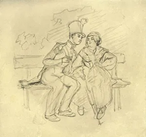 Park Bench Prints: Der Antrag, mid-late 19th century, (c1924). Creator: Carl Spitzweg