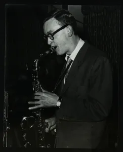 Humble Prints: Derek Humble playing alto saxophone at the Civic Restaurant, College Green, Bristol, 1955