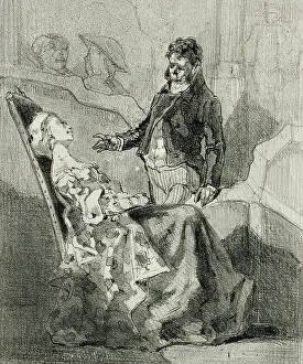 Uylenspiegel Prints: Derrière le rideau, 1856. Creator: Félicien Rops