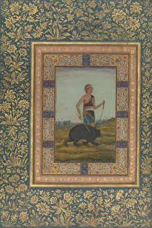 Dervish Leading a Bear, Folio from the Shah Jahan Album, recto: early 19th century