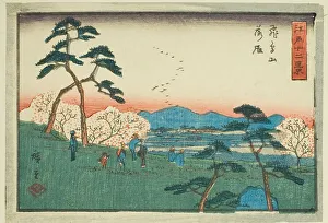 Descending Geese at Asuka Hill (Asukayama rakugan), from the series Twelve... c. 1847/52. Creator: Ando Hiroshige. Descending Geese at Asuka Hill (Asukayama rakugan), from the series Twelve... c. 1847/52. Creator: Ando Hiroshige