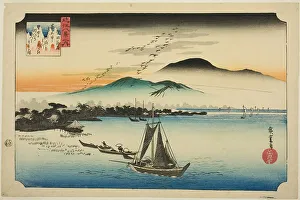 Descending Geese at Katada (Katada rakugan), from the series Eight Views of Omi... c. 1834. Creator: Ando Hiroshige. Descending Geese at Katada (Katada rakugan), from the series Eight Views of Omi... c. 1834. Creator: Ando Hiroshige