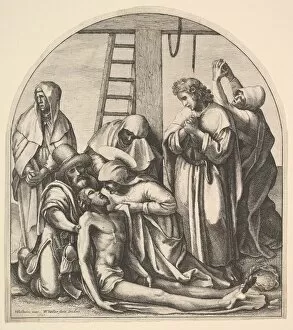 Descent from the cross, after Holbein, 1640. Creator: Wenceslaus Hollar