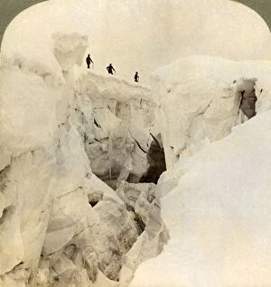 Rhone Alpes Collection: Descent of Mt. Blanc - enormous crevasses near the summit, Alps, 1901. Creator