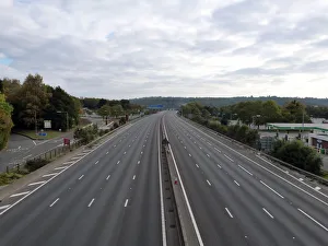 Deserted M27 Motorway due to closure for bridge demolition at Rownhams 2018. Creator: Unknown