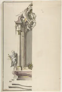 Johann Georg Prints: Design for an Aedicular Altar with St. Paul at the Left, mid-18th century