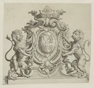 Lions Prints: Design for the award winning coat of arms Salm-Reiferscheidt-Dyck, c.1735. Creator: Anon