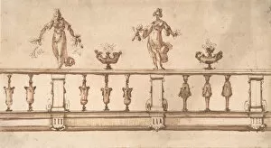 Balustrade Collection: Design for a Balustrade with Female Figures and Urns, 16th-17th century