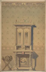 Gray Wash Prints: Design for a Cabinet in an Interior Setting, 1870-80. Creator: Anon