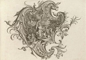 Design for a Cartouche and Representation of 'Hearing', Plate 3 from 'Neu I..., Printed ca. 1750-56