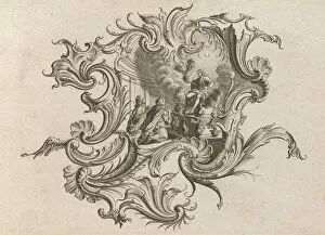 Design for a Cartouche and Representation of 'Smell', Plate 5 from 'Neu Inv..., Printed ca. 1750-56. Creator: Johann Georg Pintz