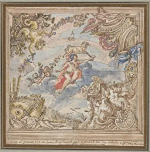 With Gouache Prints: Design for a Ceiling: Mars and Aries, 1700s. Creator: Unknown