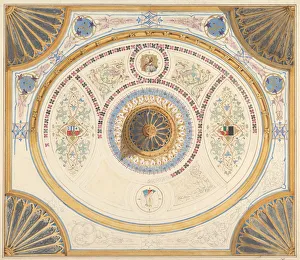 Crace Gallery: Design for Ceiling with Two Portraits and Fan Supports at Corners, 19th century