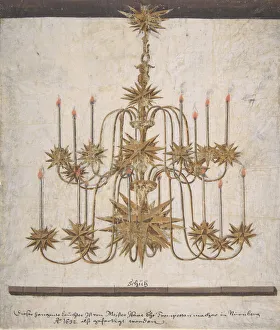 Isaak Prints: Design for a Chandelier with Sixteen Candles, 1632. Creator: Isaak Ehe