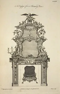 Grate Prints: Design for a Chimney Piece, pub. 1761 (engraving). Creator: Thomas Chippendale