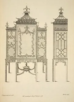 Design for a China Case, pub. 1753 (engraving). Creator: Thomas Chippendale (1718 - 1779) after