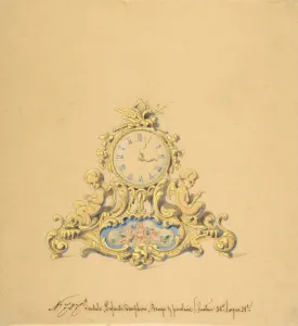 Horology Prints: Design for a Clock with Two Cherubs, 19th century. Creator: Anon