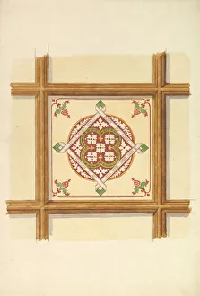 Crace Gallery: Design for a Coffered and Painted Ceiling in Rust and Olive Green