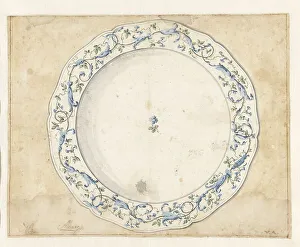 Design for the decoration of a porcelain plate from the Alcora factory, c.1790. Creator: Vicente Alvaro