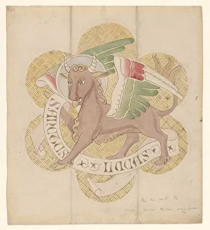 Design for embroidery: bull, symbol of St Luke the Evangelist, c.1850-c.1875. Creator: Hardman & Co.. Design for embroidery: bull, symbol of St Luke the Evangelist, c.1850-c.1875. Creator: Hardman & Co