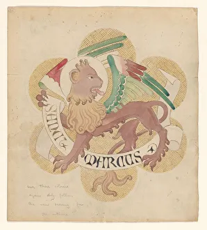 Graphite Mineral Prints: Design for embroidery: lion, symbol of St Mark the Evangelist