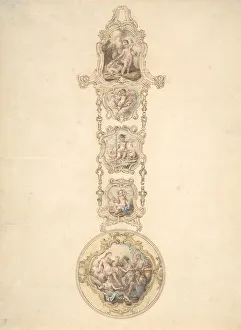 Moser Prints: Design for an Enameled Watchcase and Chatelaine with Mythological Figures, ca
