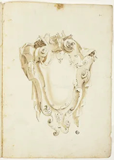Design for Escutcheon, with Skulls and Books, n.d. Creator: Unknown