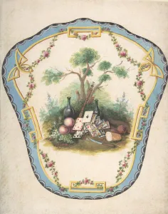 Charpentier Gallery: Design for a Firescreen with Picnic Scene and Playing Cards, Late 18th century
