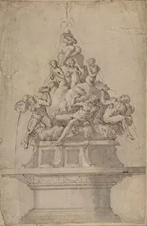 Breast Gallery: Design for a Fountain with Rivergods and Nymphs. 1511-74. Creator: Giorgio Vasari