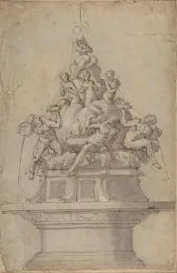 Vasari Prints: Design for a Fountain with Rivergods and Nymphs. 1511-74. Creator: Giorgio Vasari