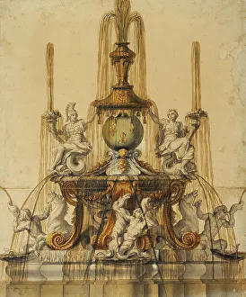 Brun Charles Le Prints: Design for a fountain at Versailles, 1673. Creator: Unknown