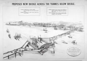 Barnett Gallery: Design by Frederic Barnett for a duplex low-level bridge, London, 1876