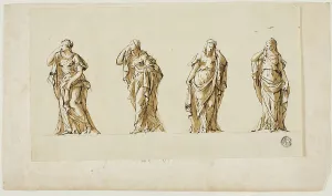 John Michael Rysbrack Prints: Design for a Funerary Monument: Four Draped Mourning Female Figures