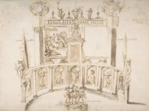 Design for a Garden Fete with a Semi-circular Wall and Statues in Niches. ca