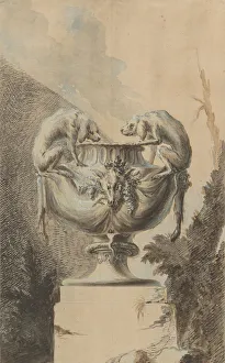 Handle Prints: Design for a Garden Vase with Hunting Theme, ca. 1740. Creator: Johann Paul Egell