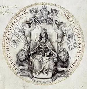 King Charles The Second Prints: Design for a great seal for King Charles II, 1662. Creator: Thomas Simon