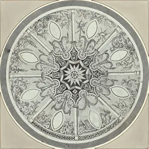 Inlaid Prints: Design for an Inlaid Circular Table Top, with Alternatives, c. 1800. Creator: Unknown