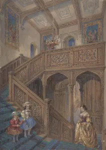 Wyatt Prints: Design for a Jacobean-style Staircase (recto); Architectural Element Design (verso), ca