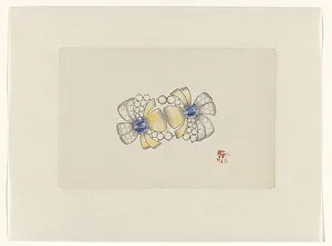 Design for jewel in the form of two stylized flowers, with gold and sapphire, c.1920-c.1930. Creator: Jules Chadel