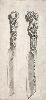 Borghegiano Gallery: Design for Two Knife Handles, 1553-1615. Creator: Cherubino Alberti